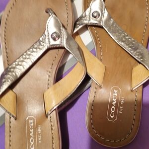 Coach Metallic Silver and Tan Sandals